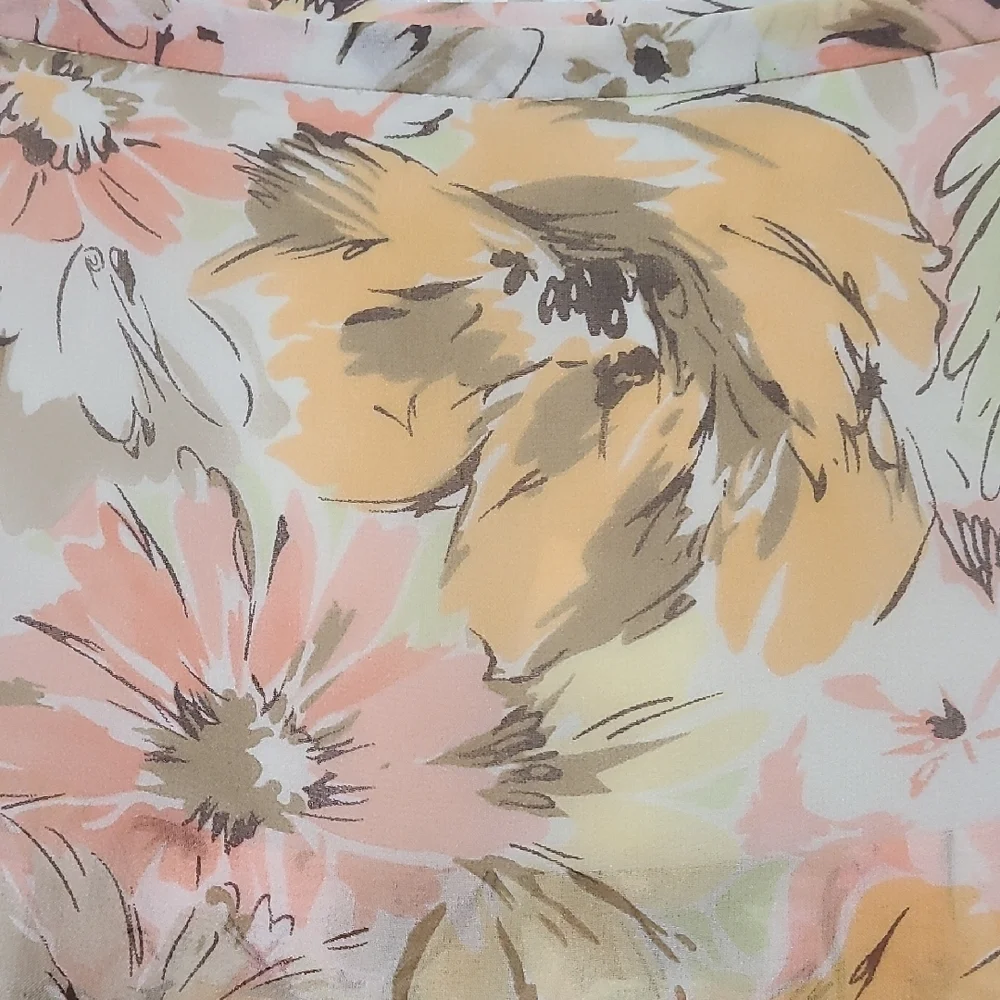 Ann Taylor Loft Women's Peach Floral 100% Silk‎ Tiered Ruffle Lined Skirt 6 NEW